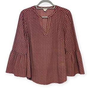J. Crew Factory Women's Top Red Boho Print Bell Sleeve Blouse Paisley